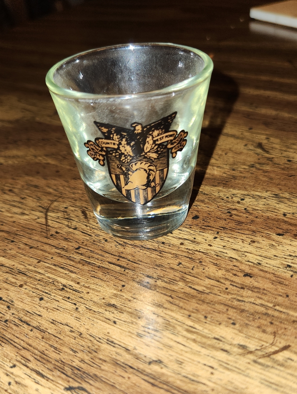 Clear Glass Shot Glass with Gold Eagle Crest